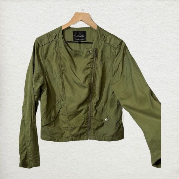 Sanctuary Olive Green Moto Jacket Women’s Medium Asymmetrical Zip, Utility Style - Picture 2 of 9